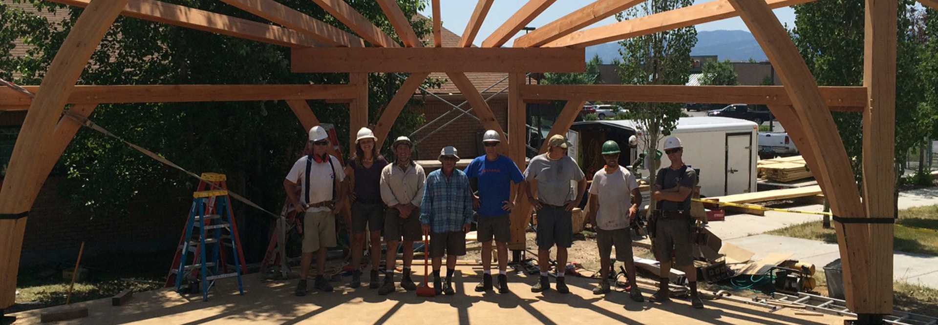 Timberframe stage at Driggs City Center